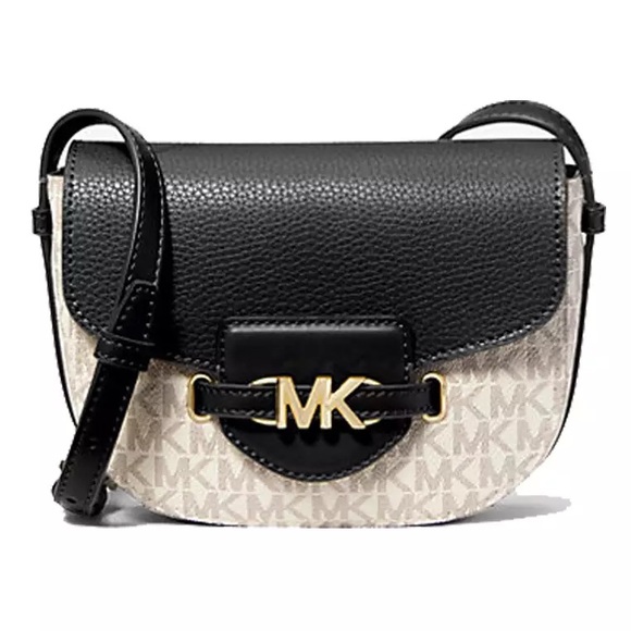 SOLD NWT Michael Kors Reed Small Logo and Leather Crossbody Bag Vanilla/Black - Picture 4 of 17